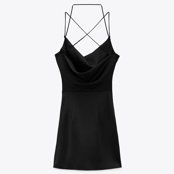 ZARA NWT- DRAPED MINI DRESS W/ SATIN FINISH OPEN BACK BLACK SIZE M - Picture 3 of 6